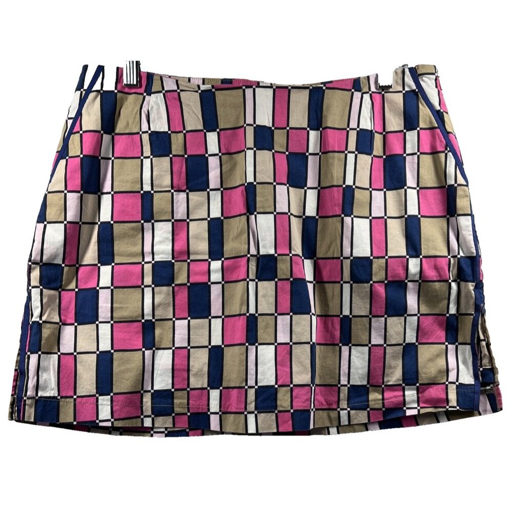 Golftini Womens Skort 12 Colorful Diamond Side Zip‎ 3 Pocket Cotton Blend Sport
